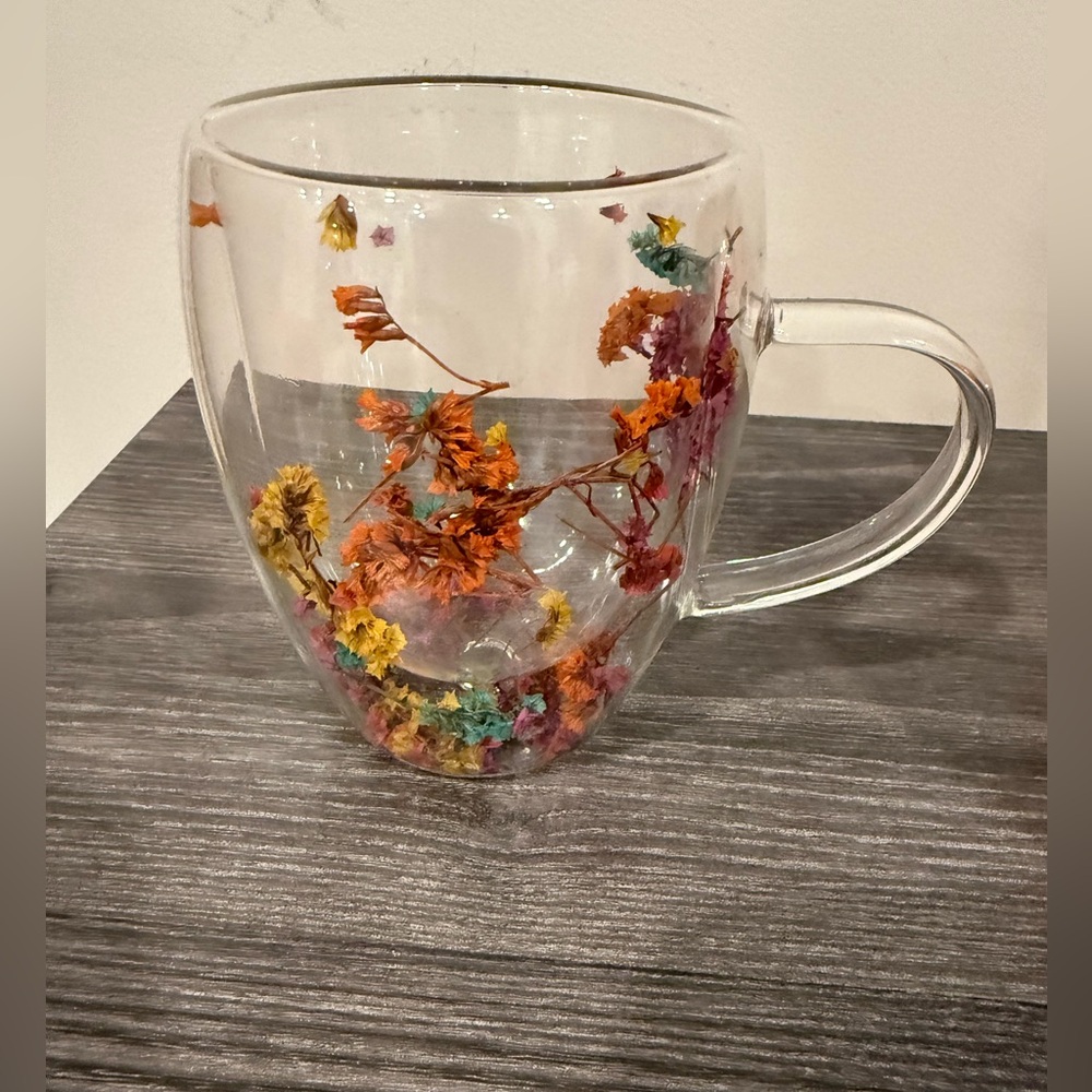 Clear Plastic Mug with Pressed Florals